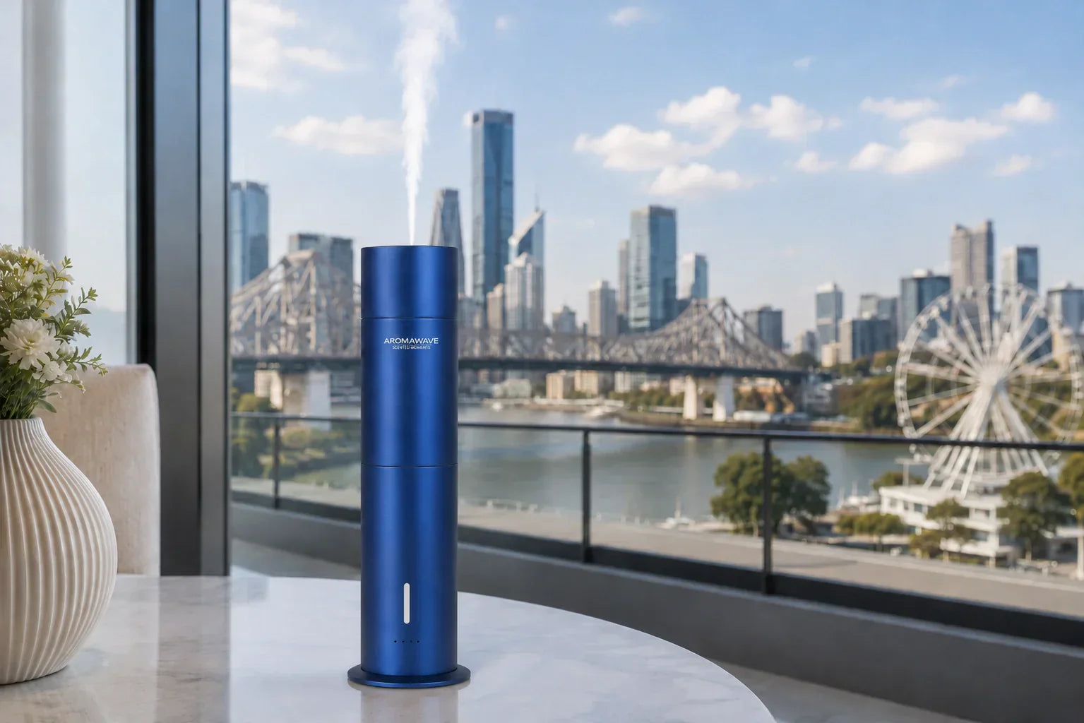 Aromawave cold air scent diffuser styled in a Brisbane home Australia. hotel inspired fragrance for Queenslanders and apartments