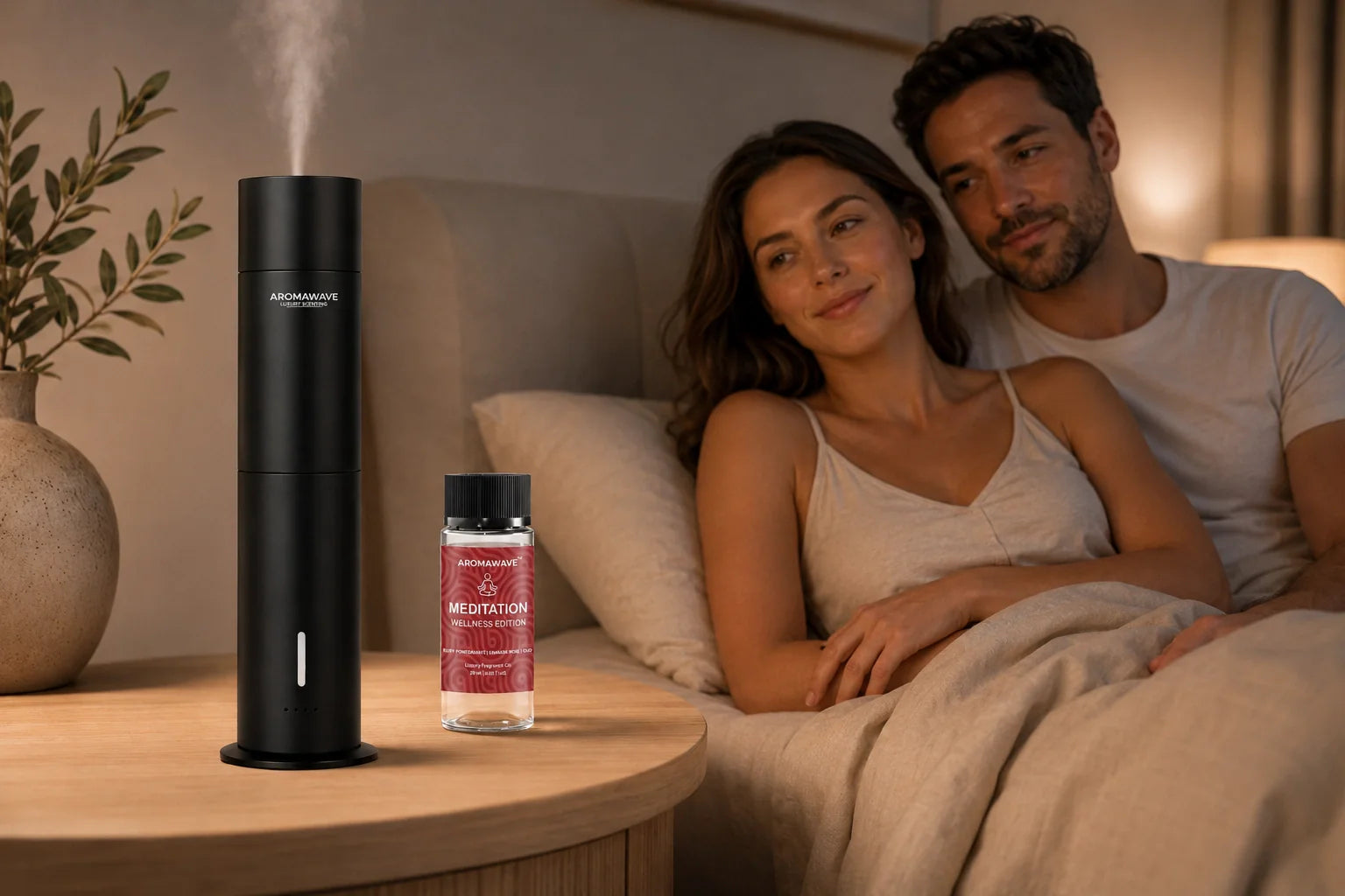 Meditation fragrance oil Australia. Aromawave Wellness Edition Ruby Pomegranate Damask Rose Oud cold air diffuser guide