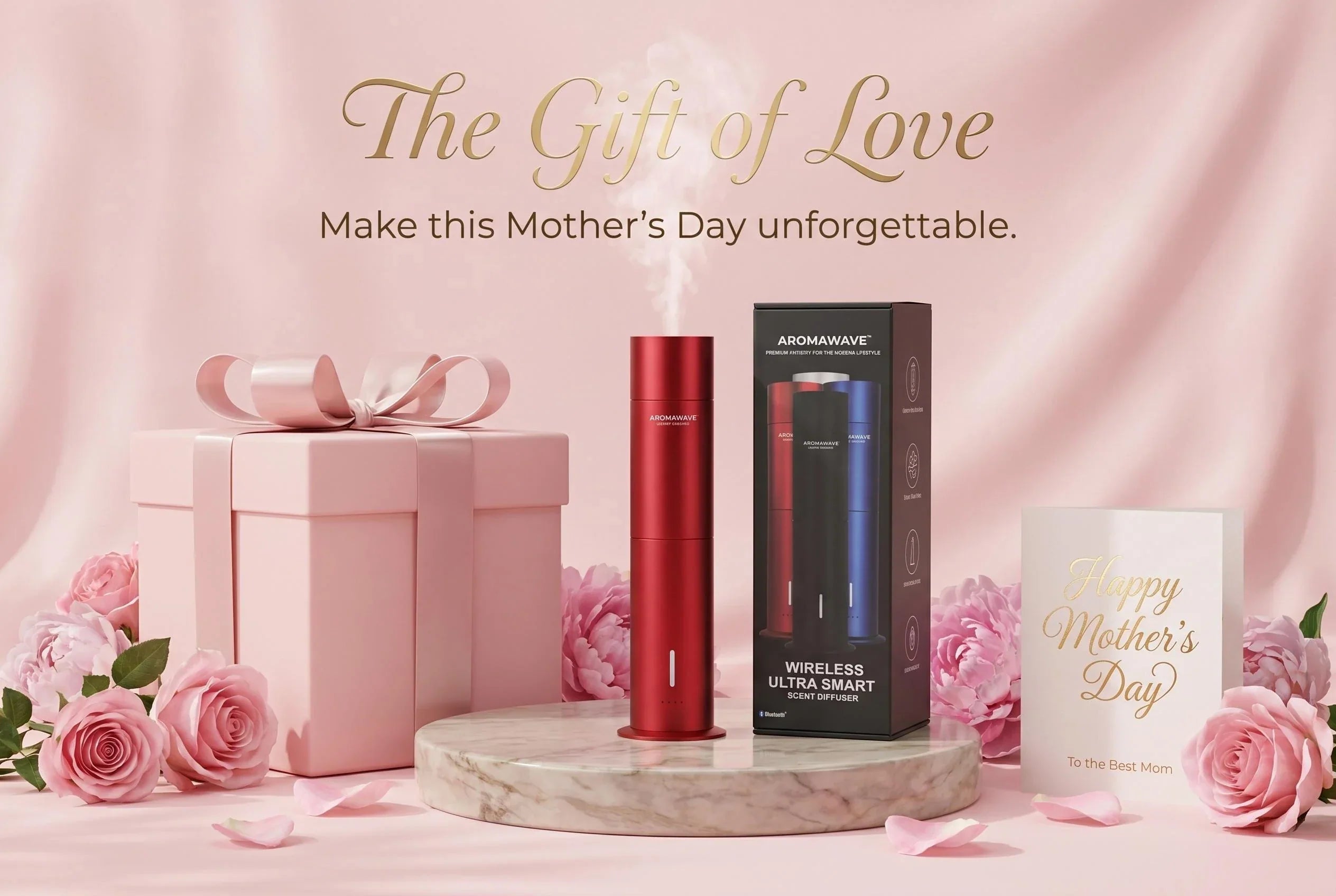 Luxury Mother's Day gift with Aromawave scent diffuser and fragrance oils for mum in elegant Red gift setting Australia