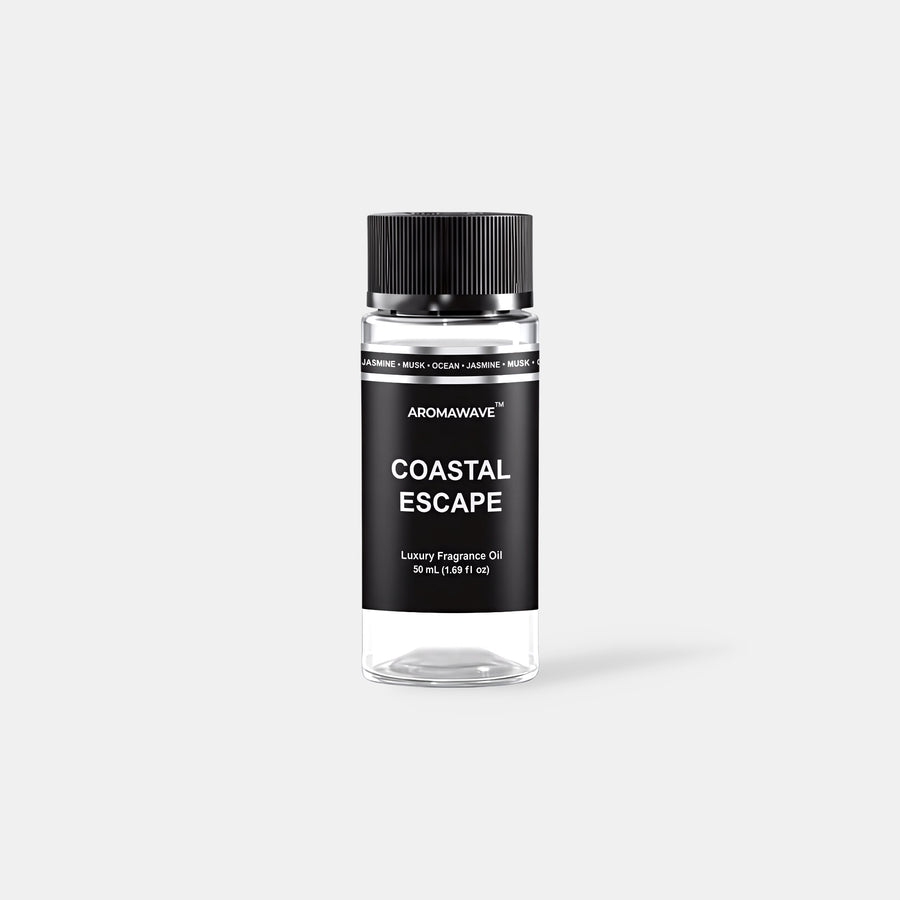 Coastal Escape 50ml premium fragrance oil by Aromawave designed for waterless cold air diffusion with crisp coastal aroma.
