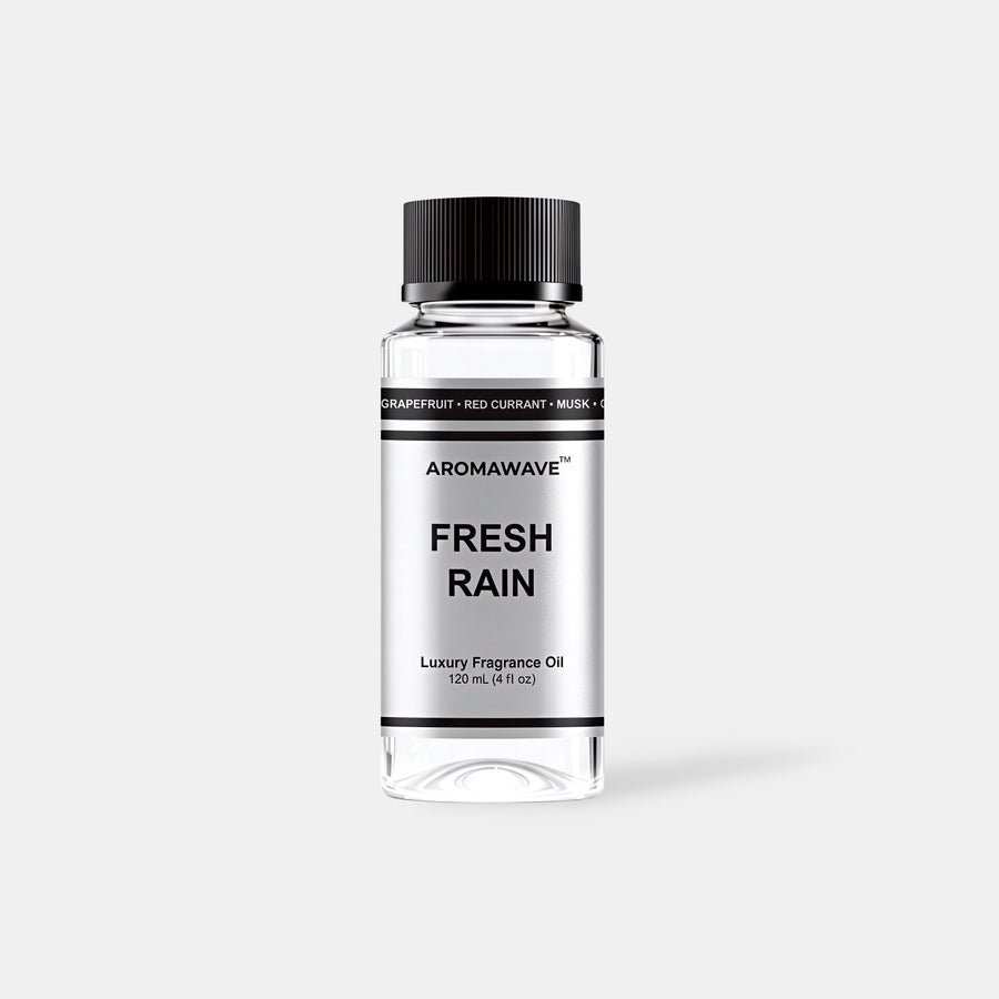 Fresh Rain 120ml luxury fragrance oil by Aromawave for home and car diffusers delivering a crisp long-lasting scent.