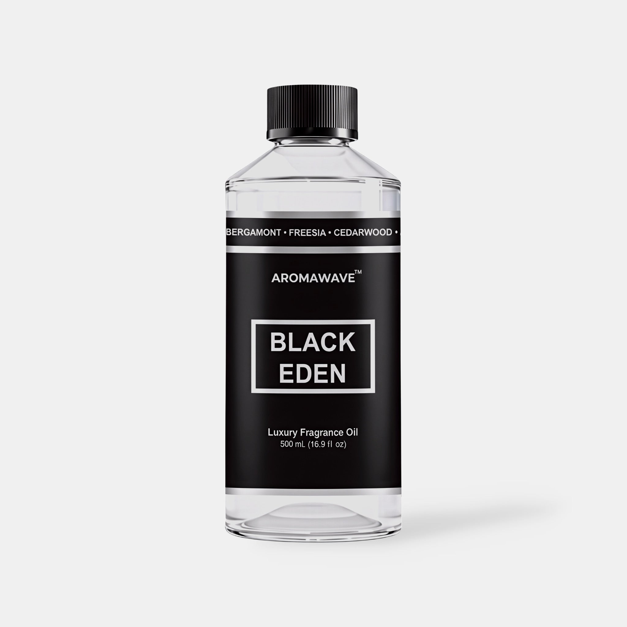 Black Eden 500ml commercial fragrance oil by Aromawave ideal for large spaces, boutique interiors, and professional diffusers
