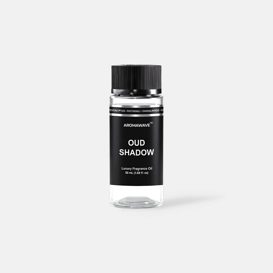 Oud Shadow 50ml premium fragrance oil by Aromawave designed for cold air diffusion with rich woody aroma.
