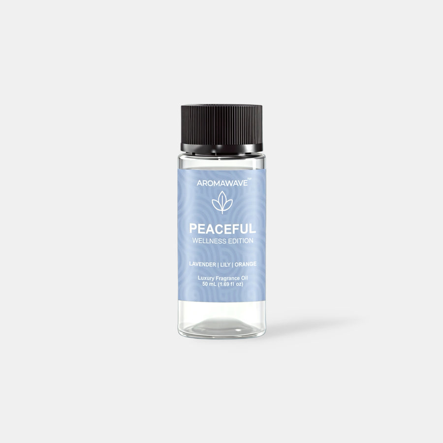 Aromawave Peaceful Fragrance Oil 50ml luxury diffuser oil with bergamot orange lavender and vanilla notes designed for cold air scent diffusers