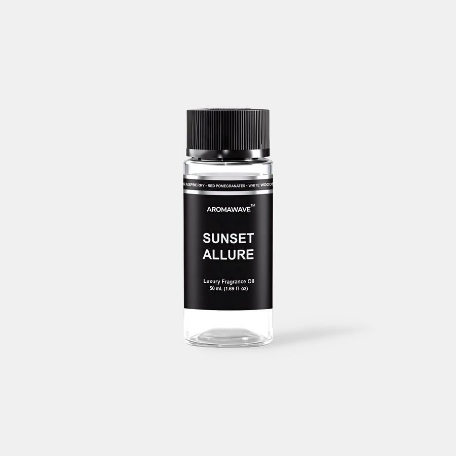 Sunset Allure 50ml premium fragrance oil by Aromawave designed for waterless cold air diffusion with refined aroma.